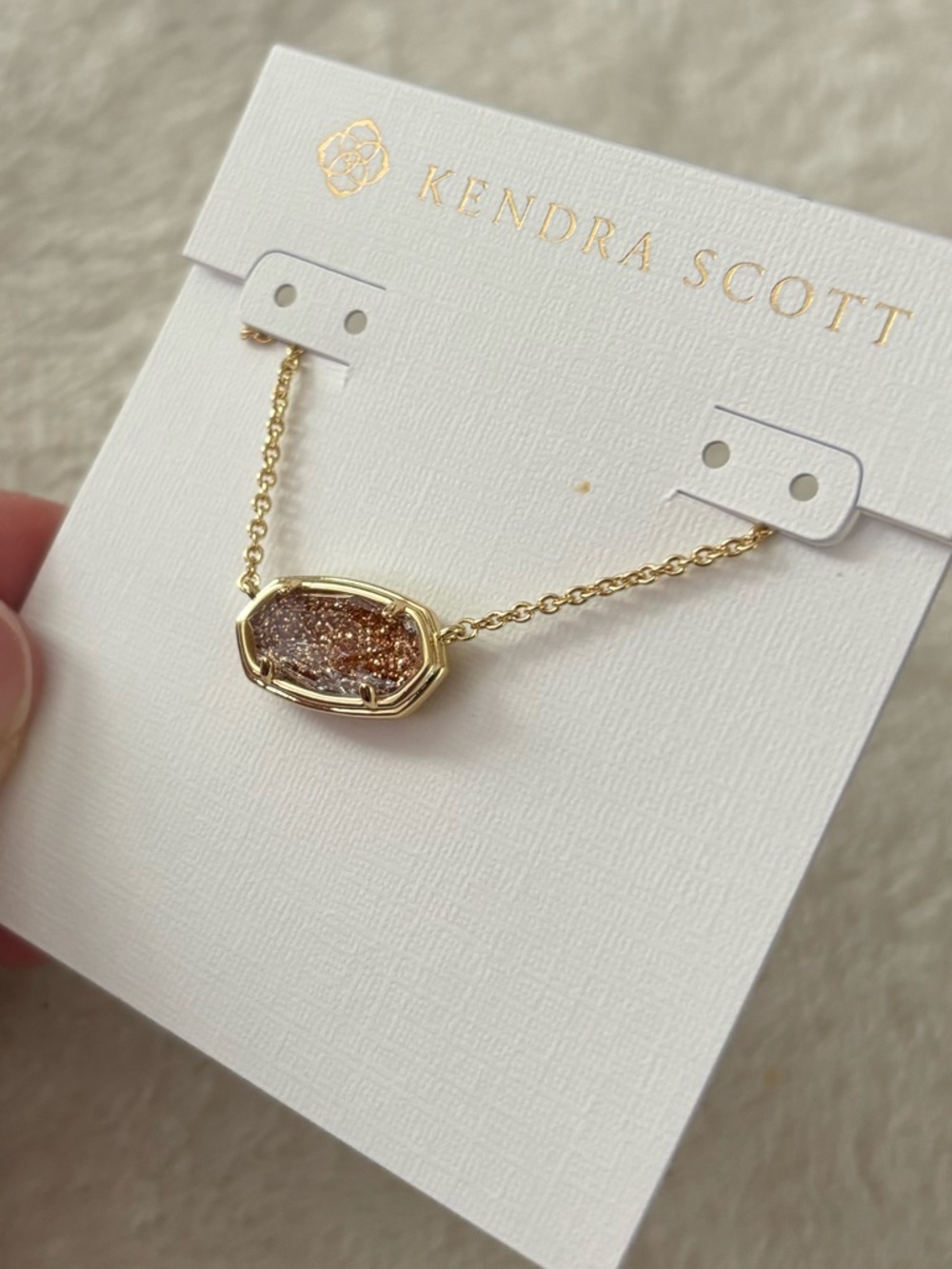 Kendra Scott Gold Necklace Tan Stone Elisa Style Neutral Classy Sparkle Modern